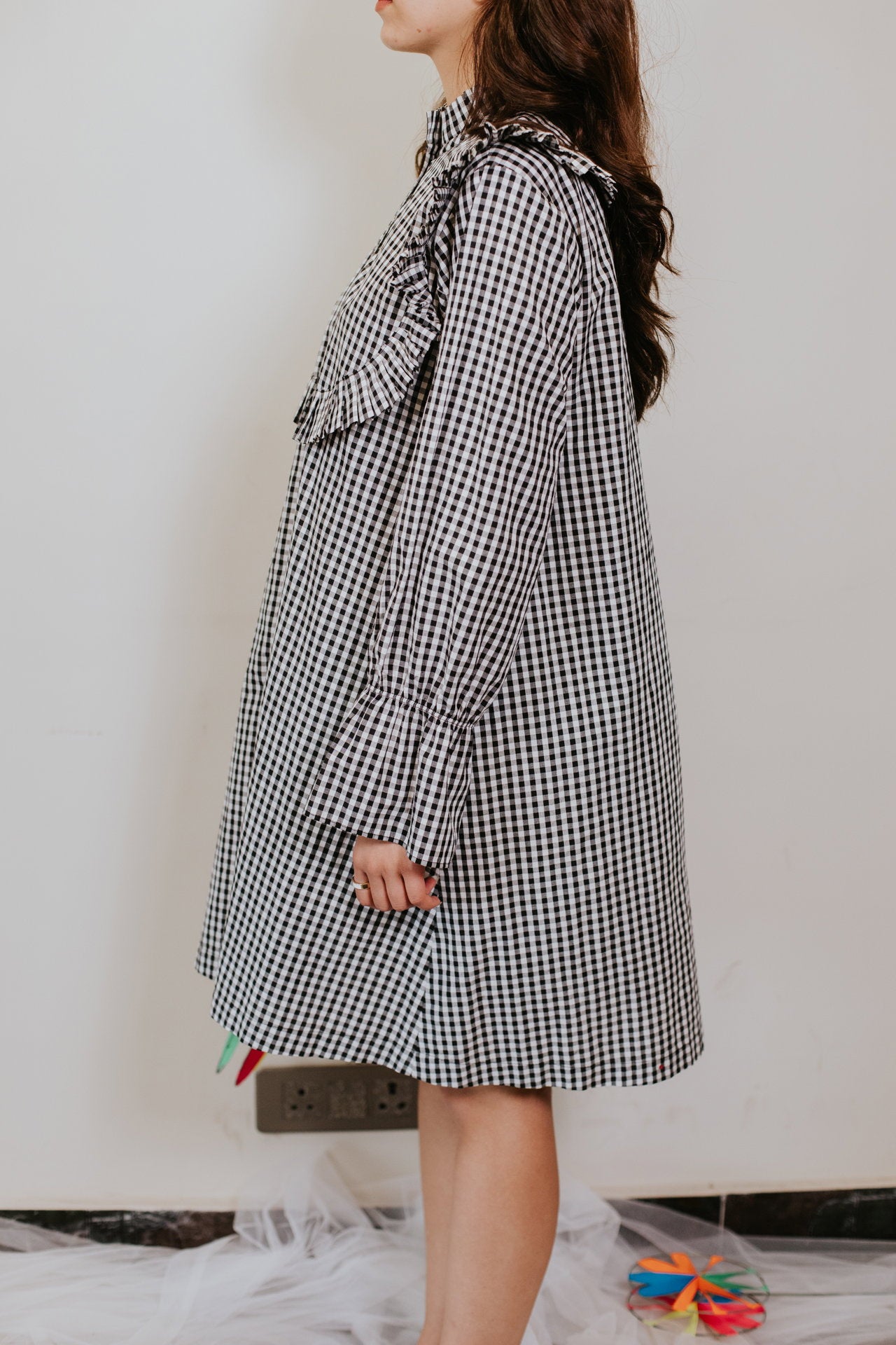 Monochrome Gingham Ruffle Dress