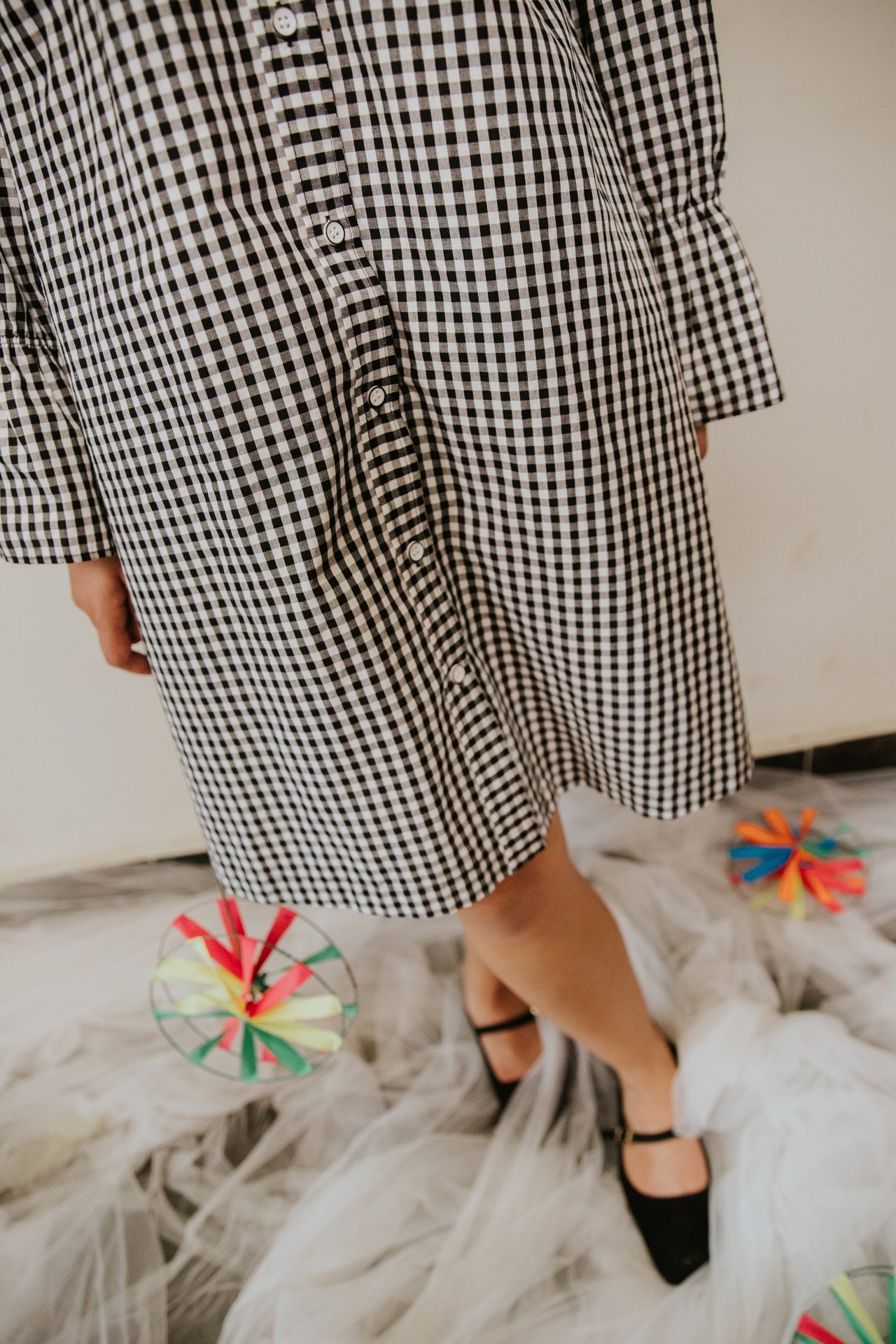 Monochrome Gingham Ruffle Dress