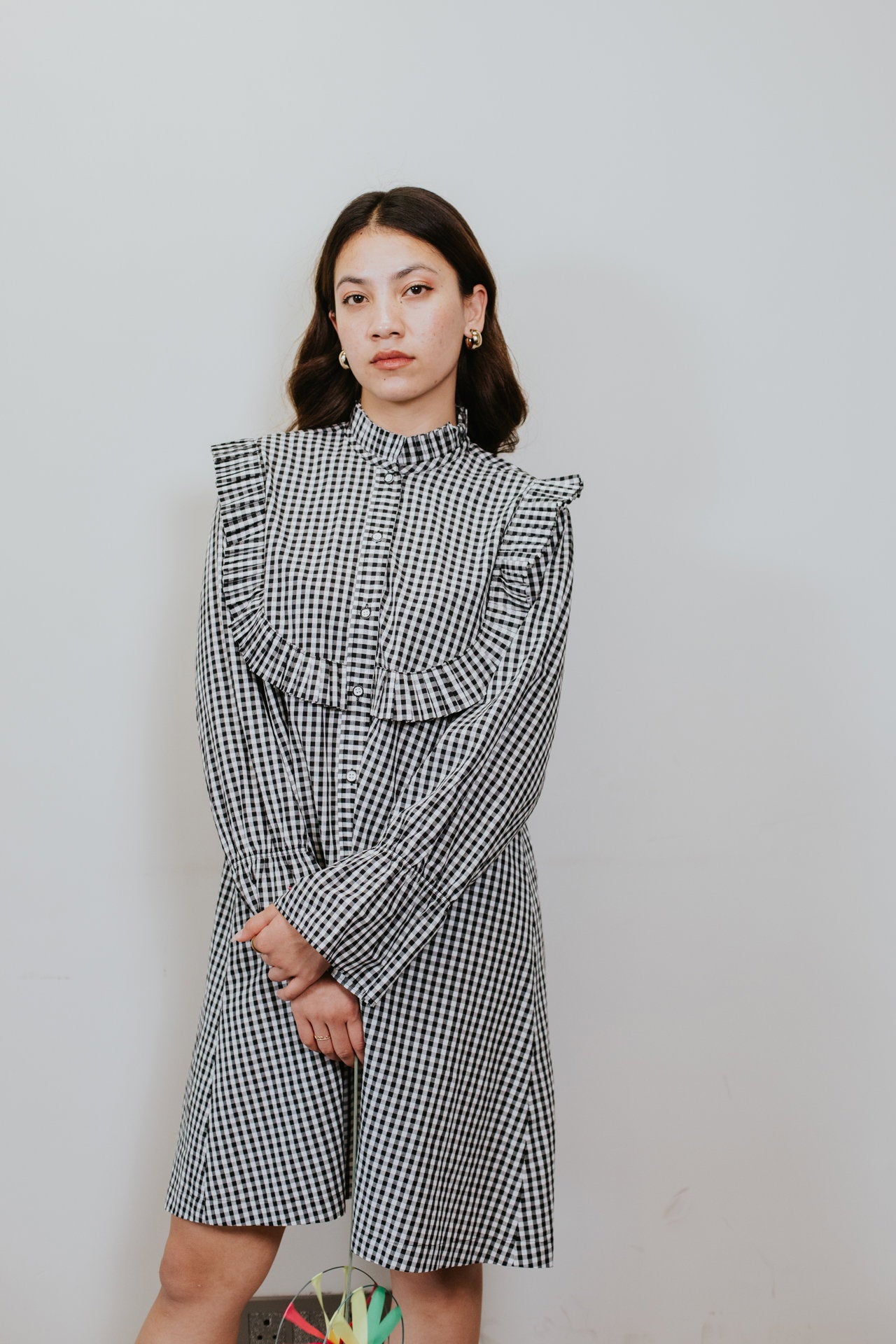 Monochrome Gingham Ruffle Dress