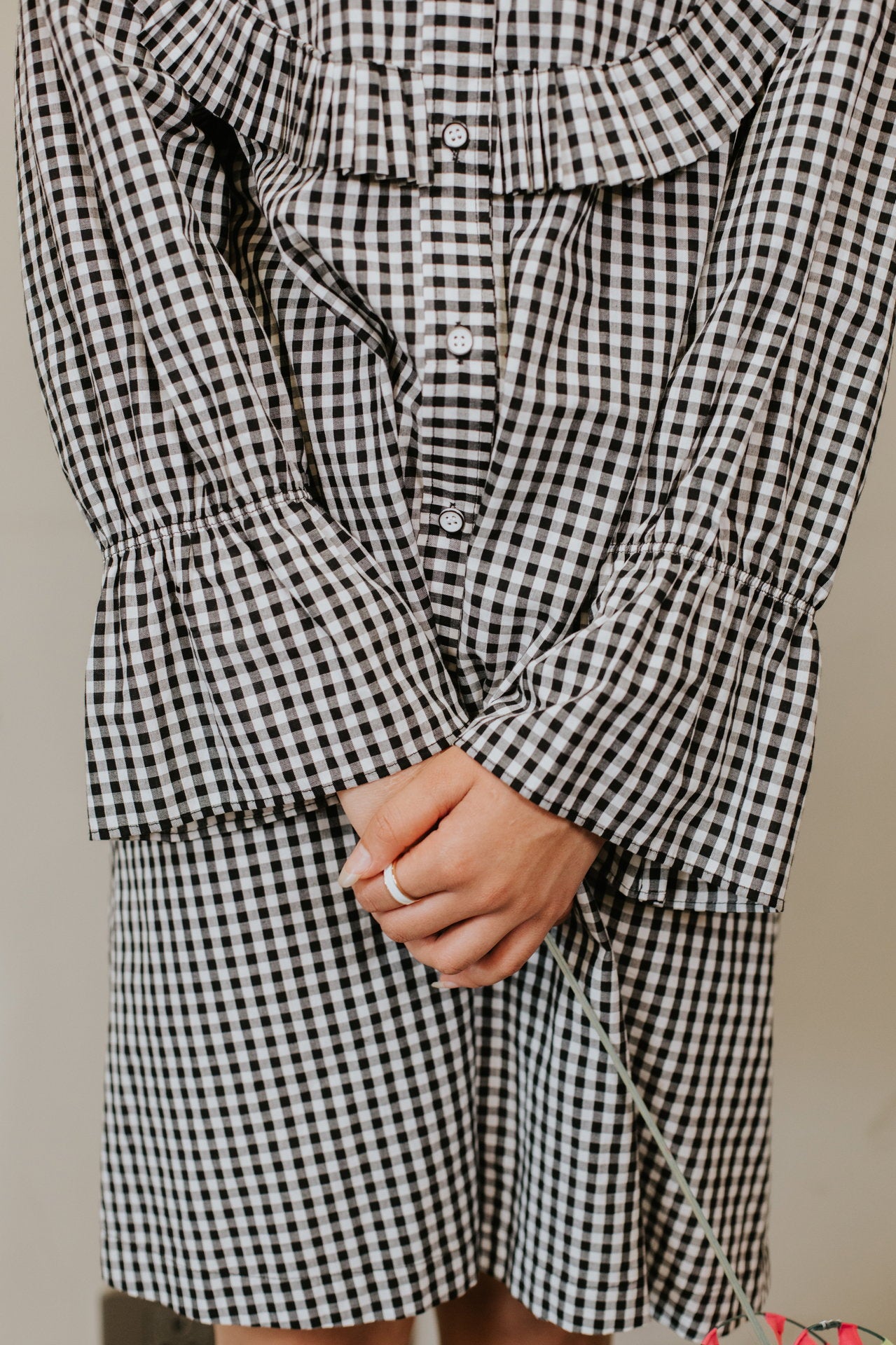 Monochrome Gingham Ruffle Dress