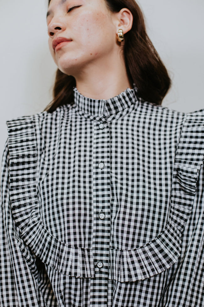 Monochrome Gingham Ruffle Dress Main Image