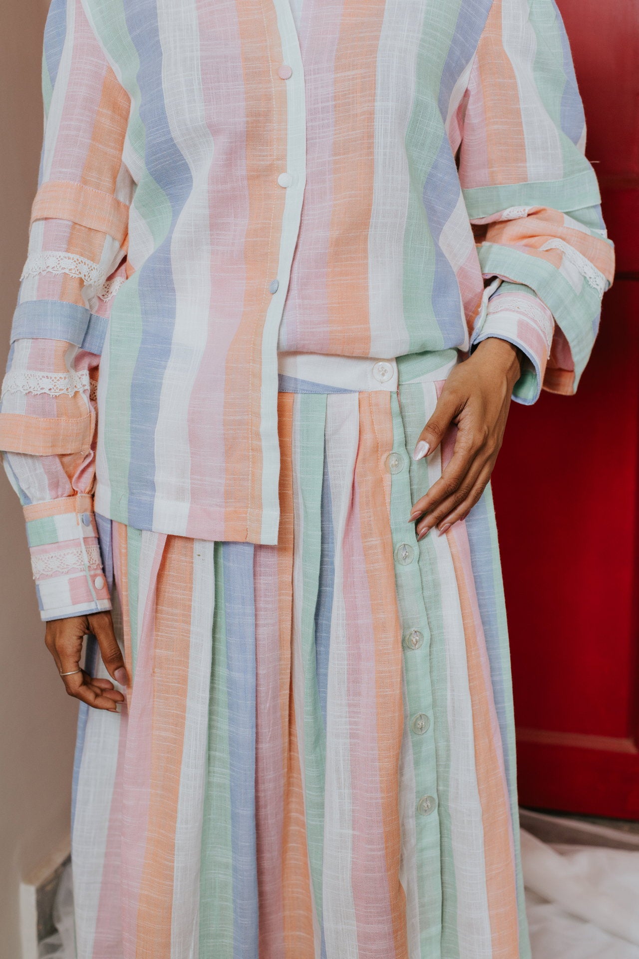 She Wore Pastel Rainbow Cord Set