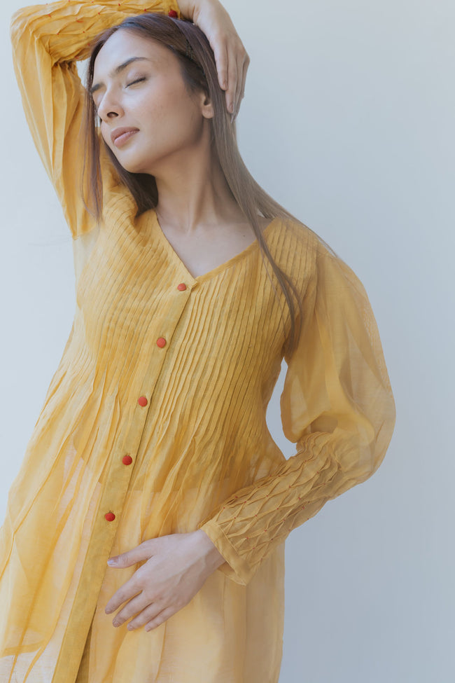 Chanderi Marigold Pintuck Shirt Hover Image