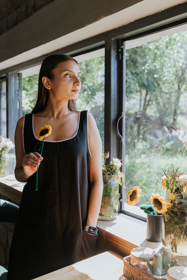 Charcoal Pocket Linen Dress Hover Image