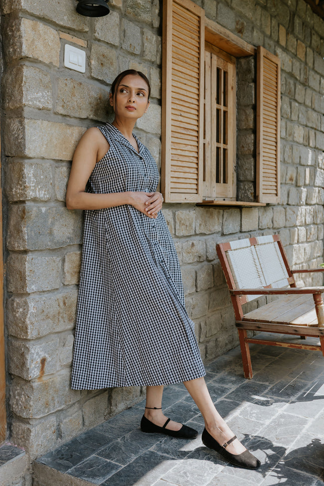 Coal Checks and Pintucks Dress Hover Image