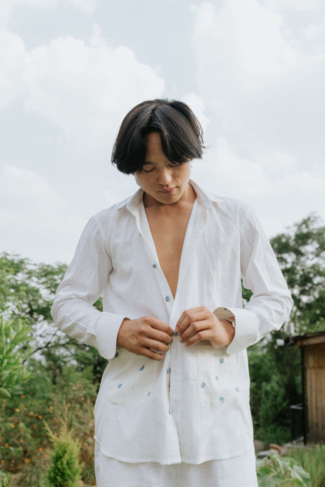 Hydrangea Pockets Linen Shirt Hover Image