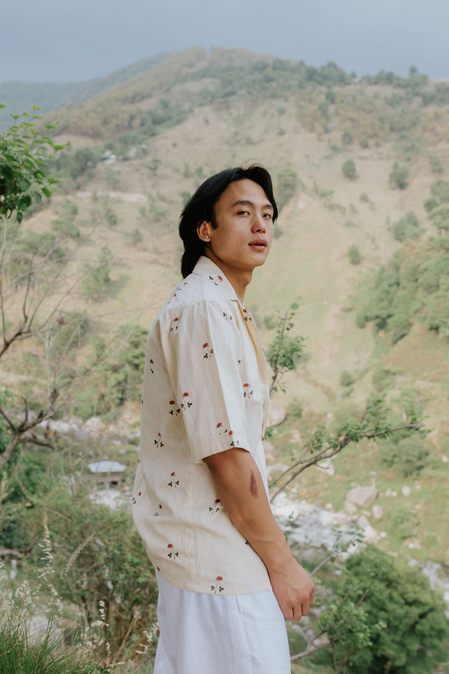 Beige Linen Rose Shirt (Men) Main Image