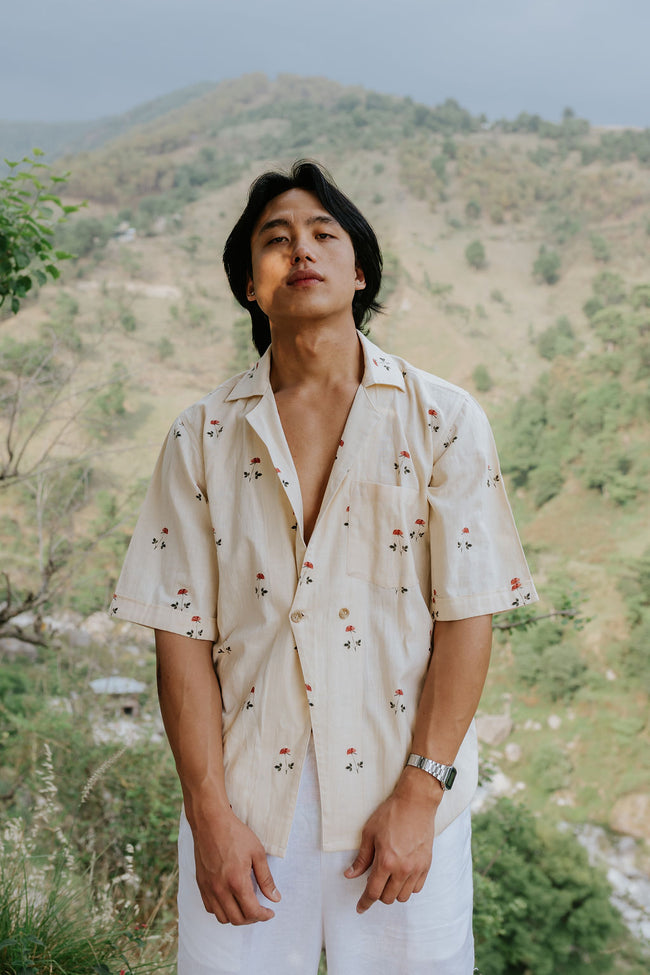 Beige Linen Rose Shirt (Men) Hover Image