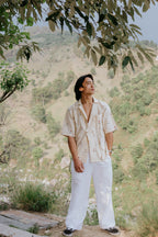 Beige Linen Rose Shirt (Men)