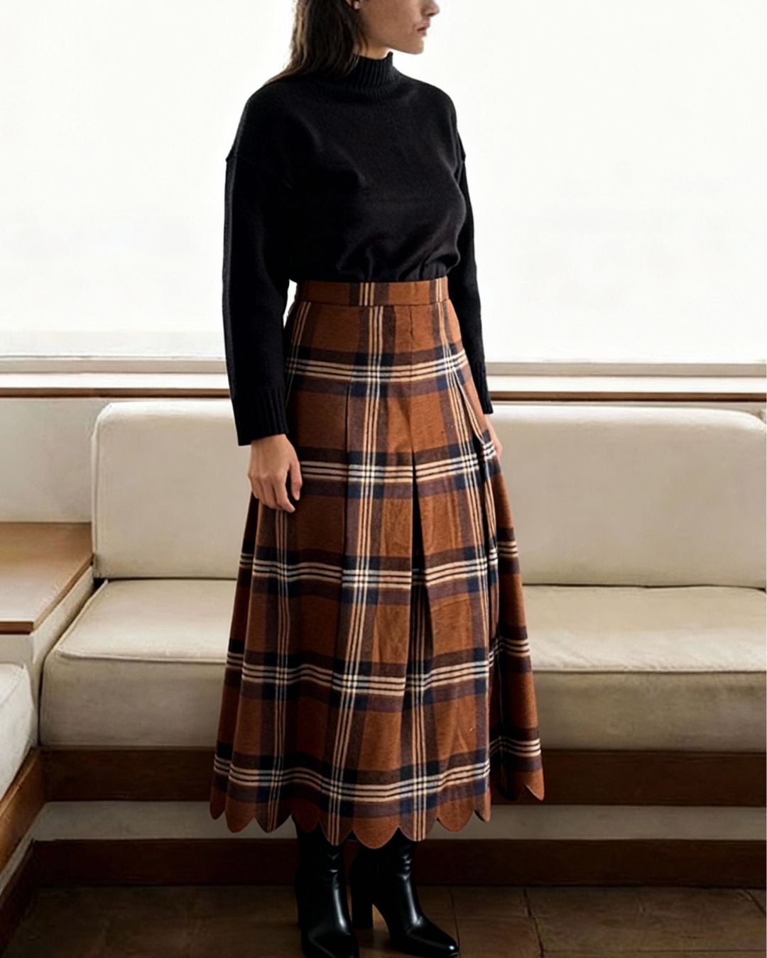 Heritage Plaid Wool Scallop Skirt