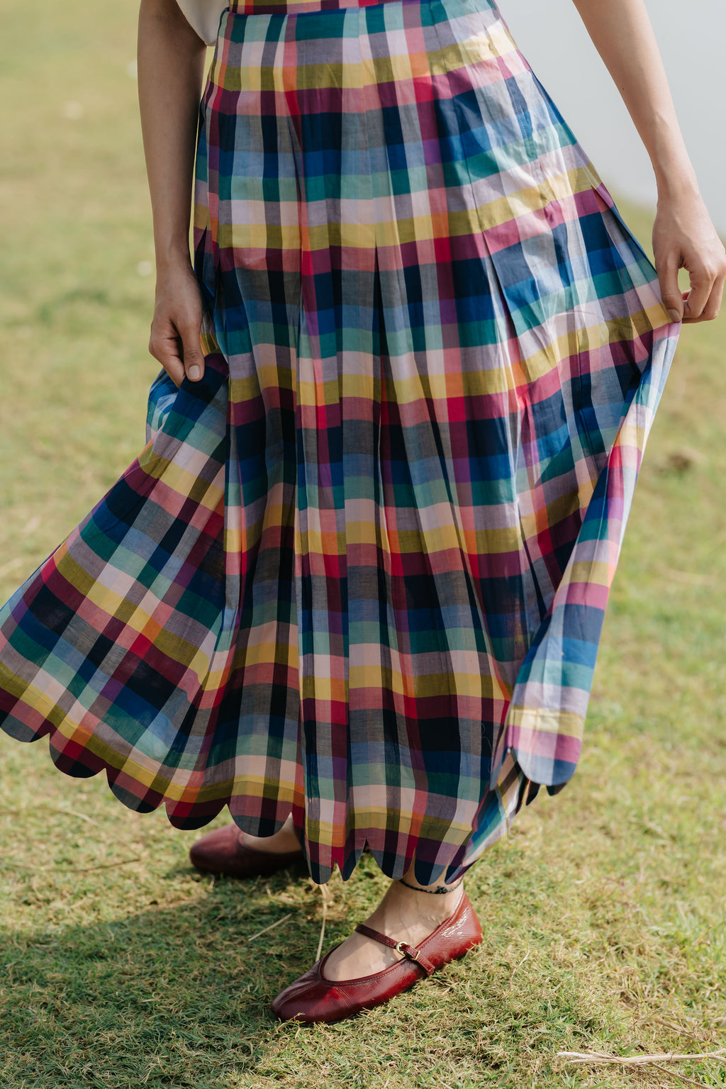 Joy Pleated Check Skirt