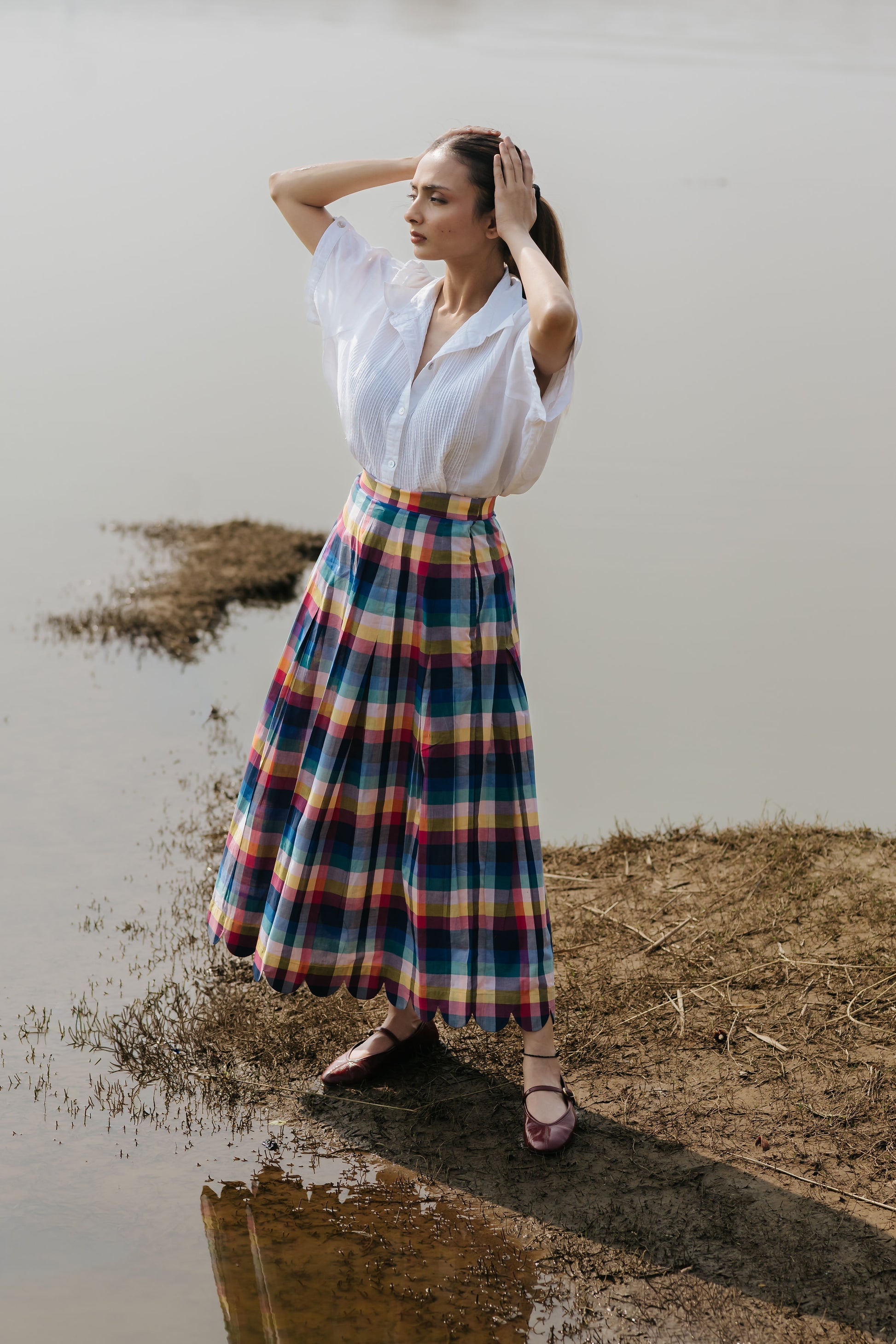 Joy Pleated Check Skirt