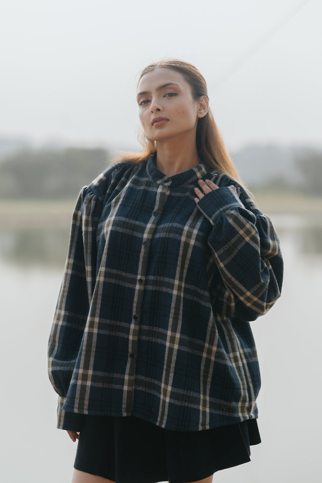 The Gathered Shoulder Wool Shirt Hover Image