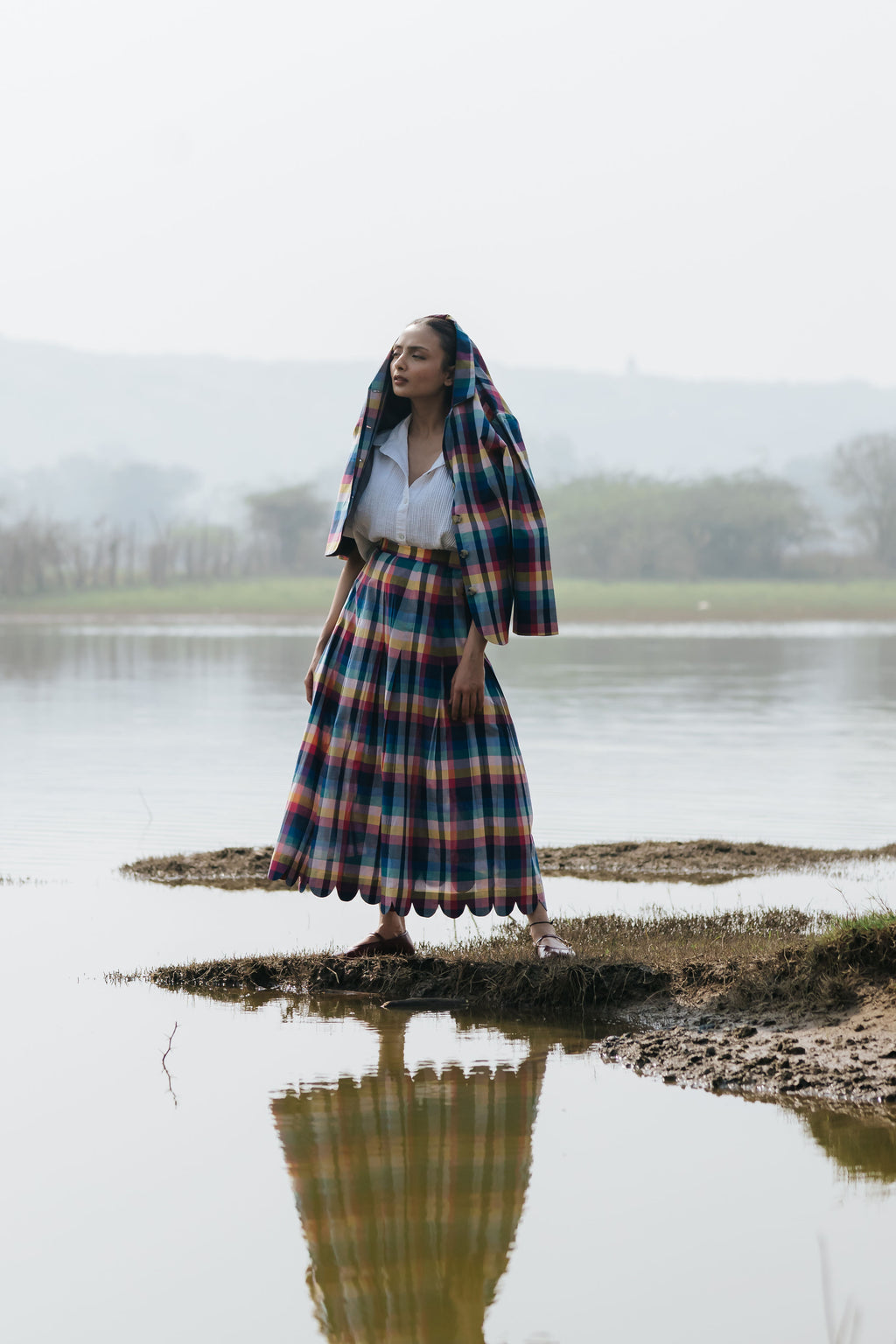 Joy Pleated Check Cord Set