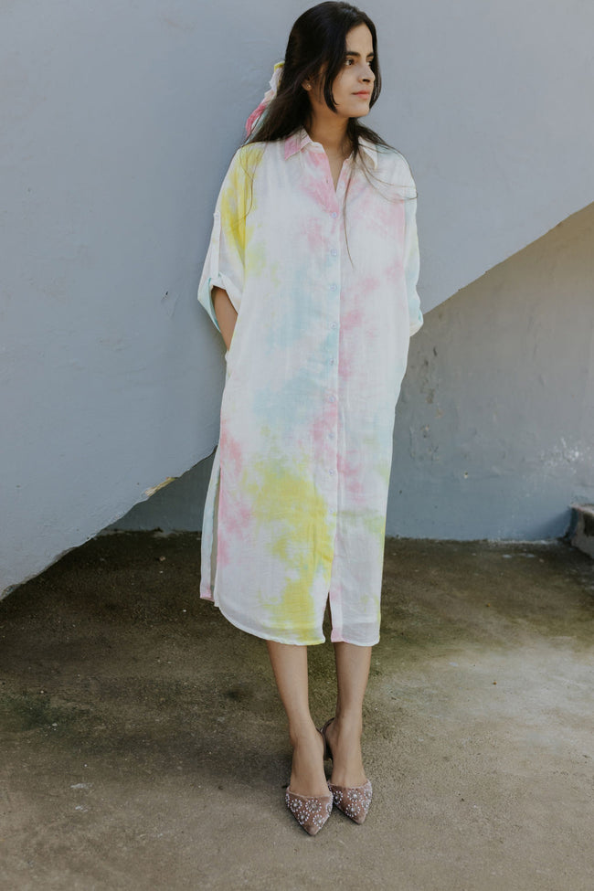 Funky Fusion Tie-Dye Oversized Shirt Dress Hover Image