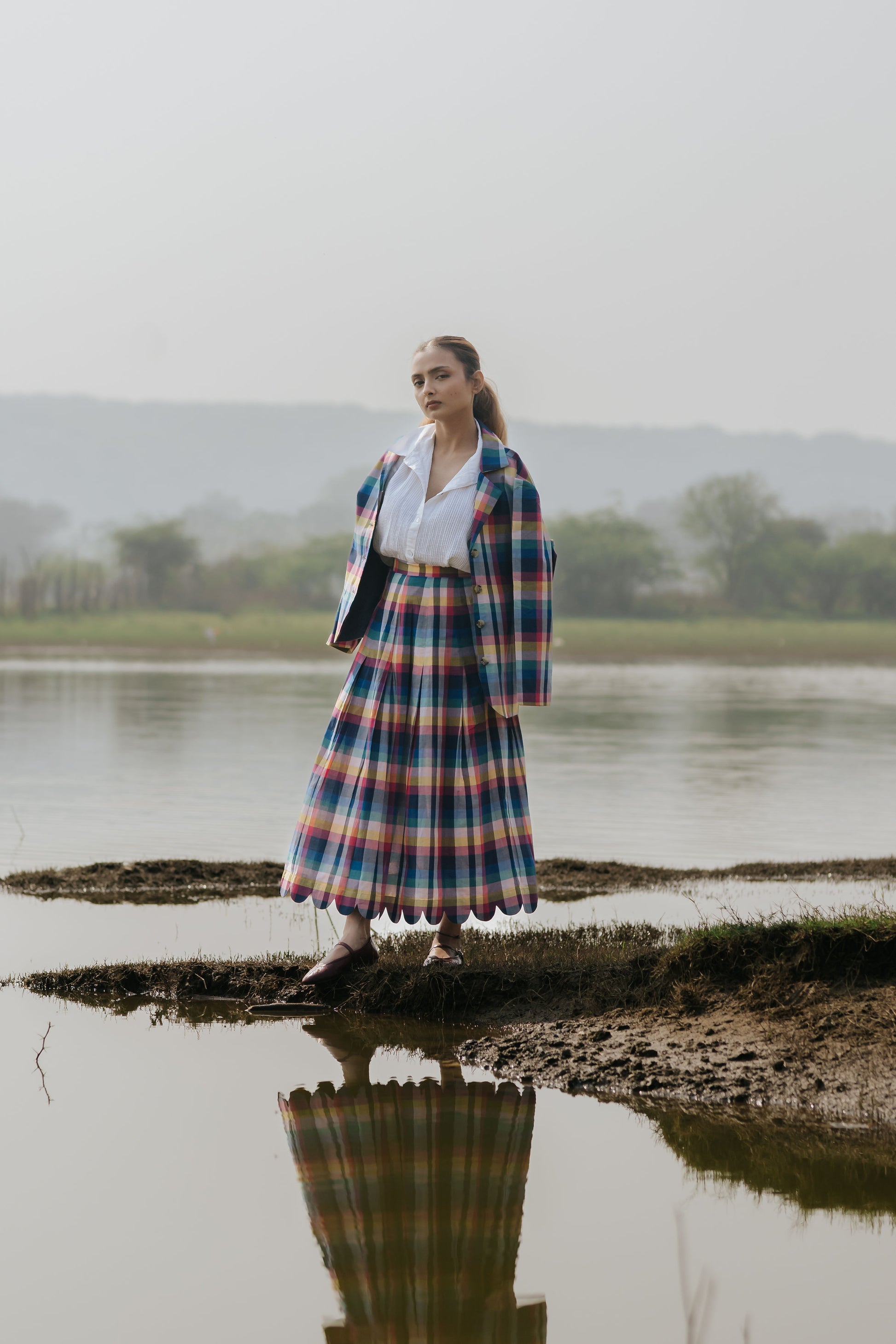 Joy Pleated Check Cord Set