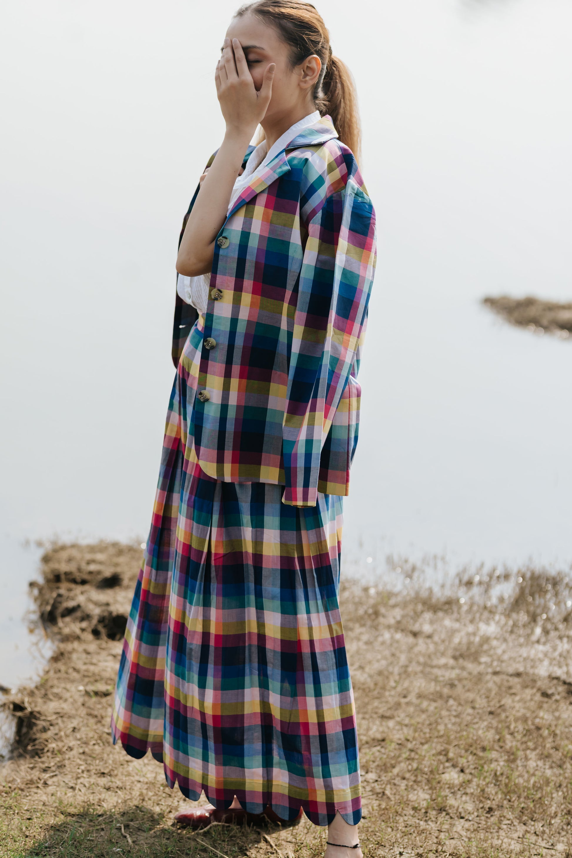 Joy Pleated Check Cord Set