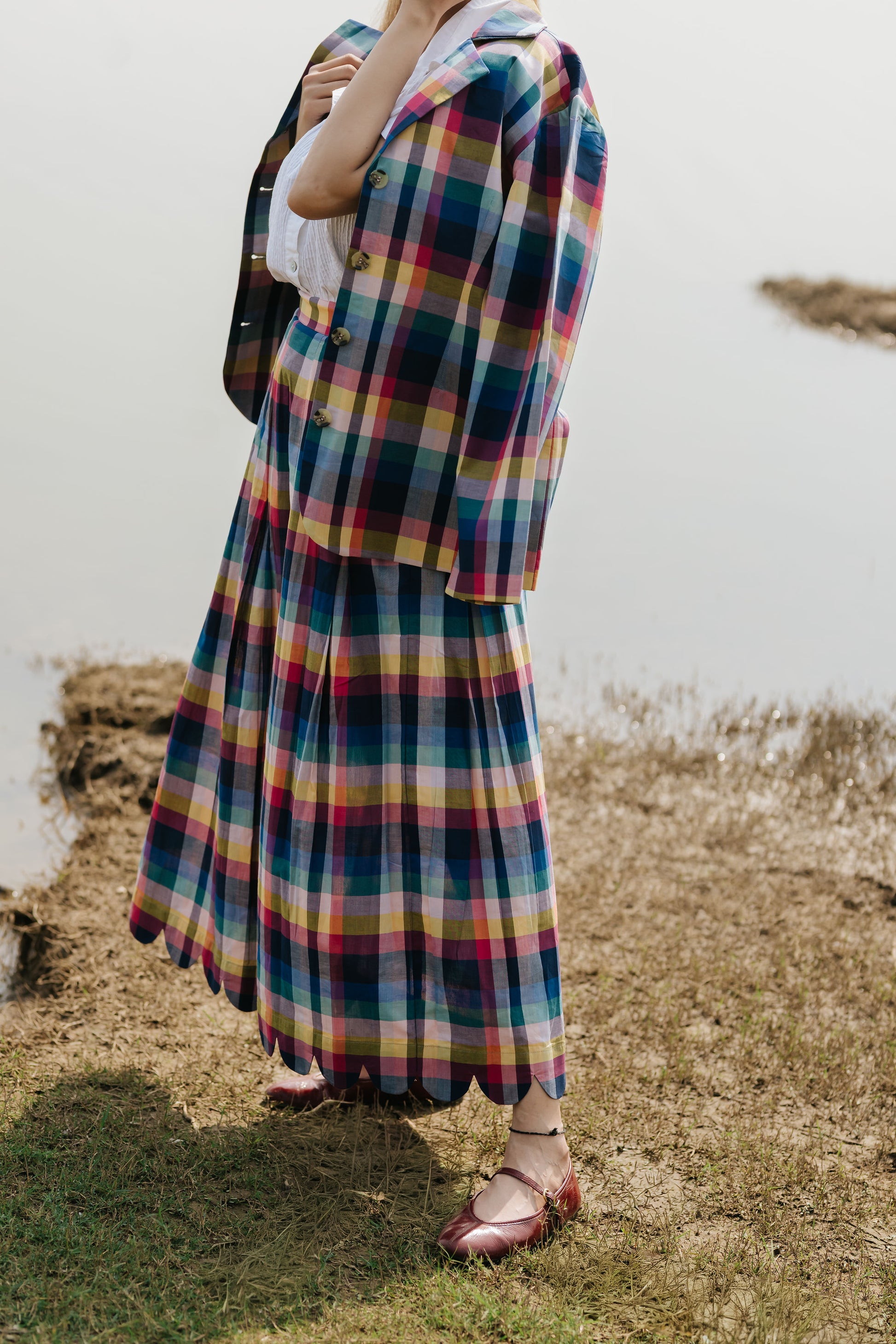 Joy Pleated Check Cord Set