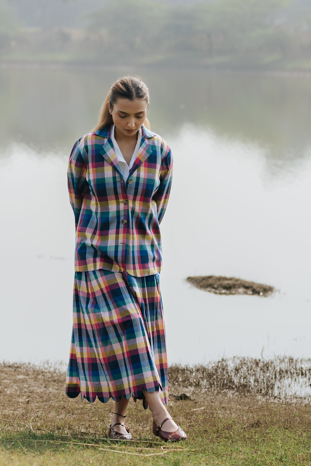 Joy Pleated Check Cord Set