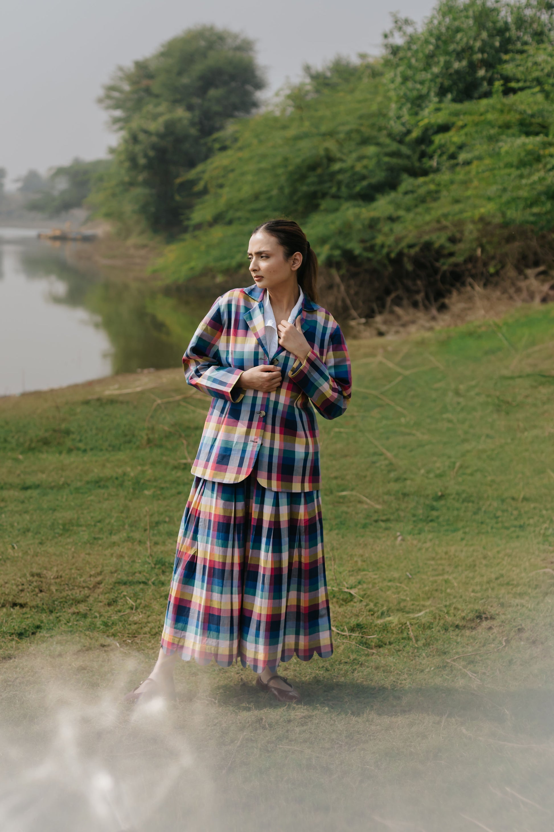 Joy Pleated Check Cord Set