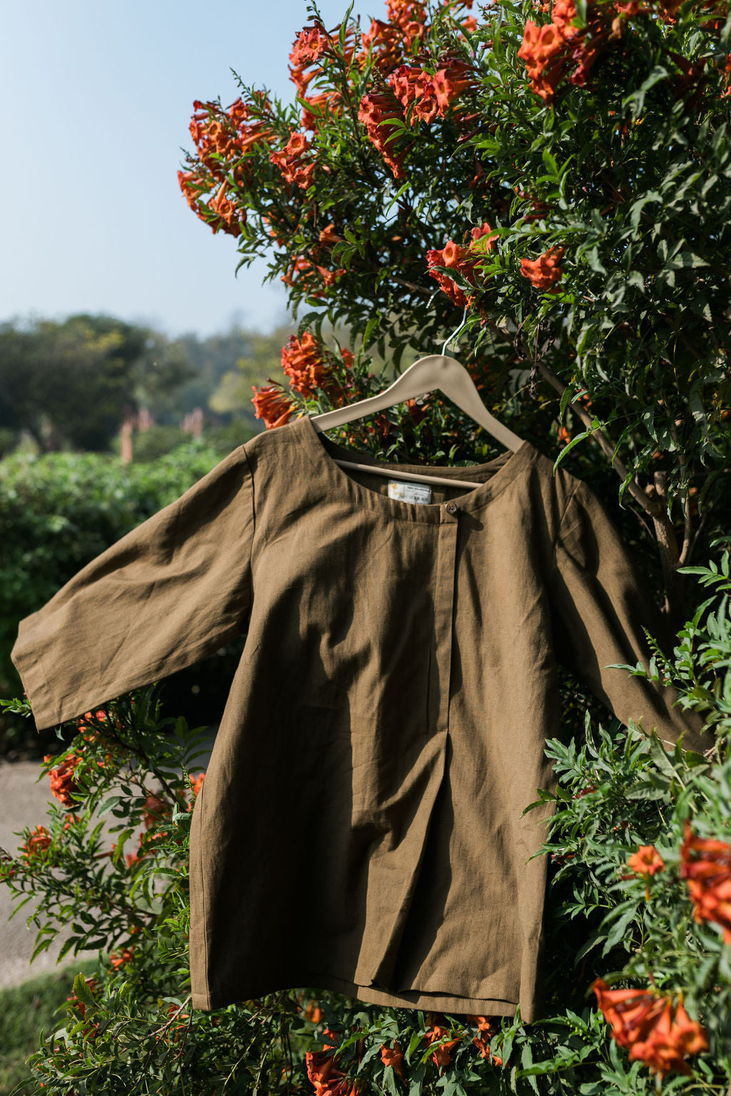 Earthtone Pleated Linen Top (SALE - All Sizes)