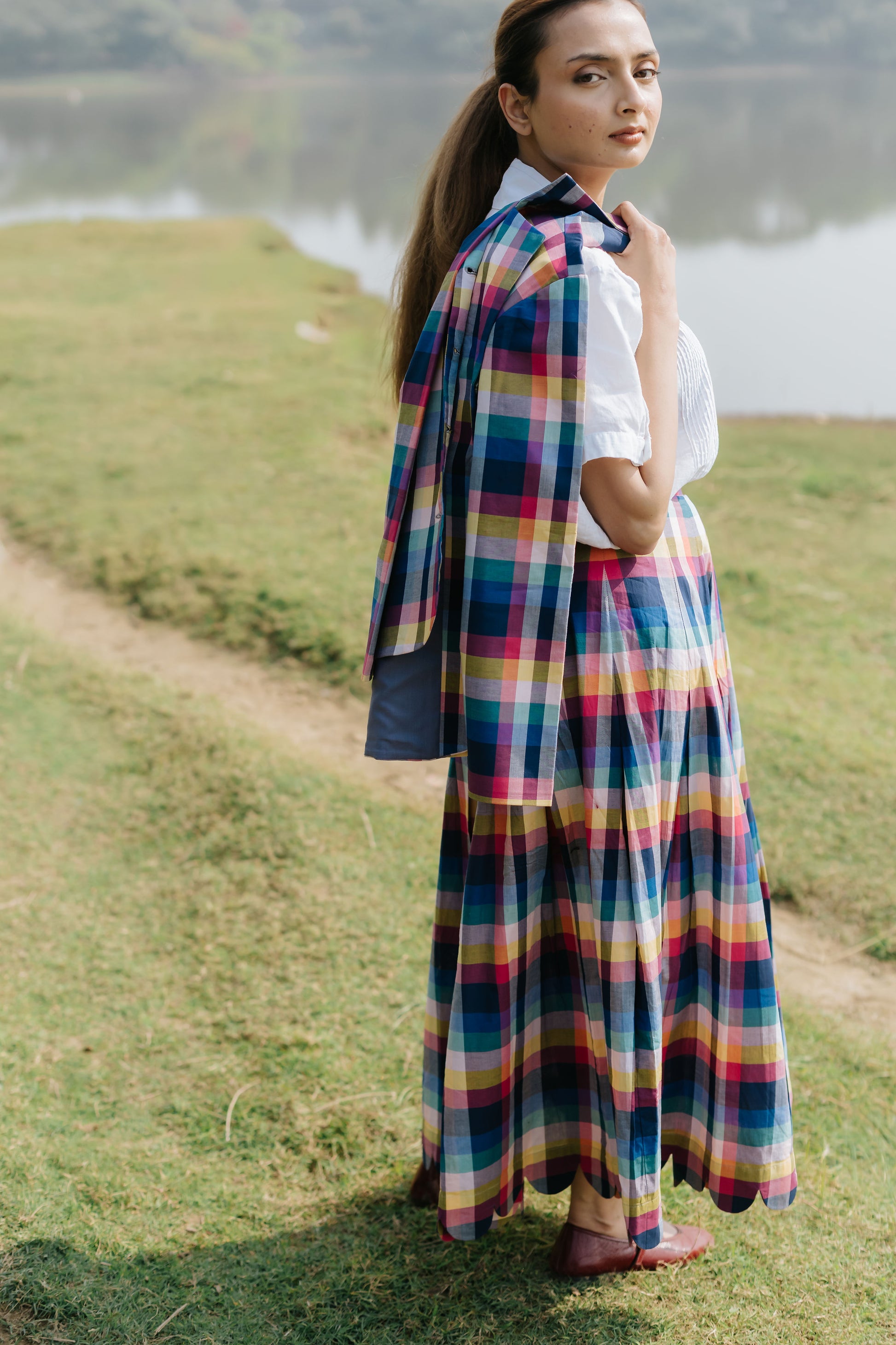 Joy Pleated Check Cord Set