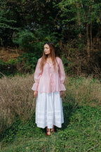 Soft Peony Frill Pintuck Top