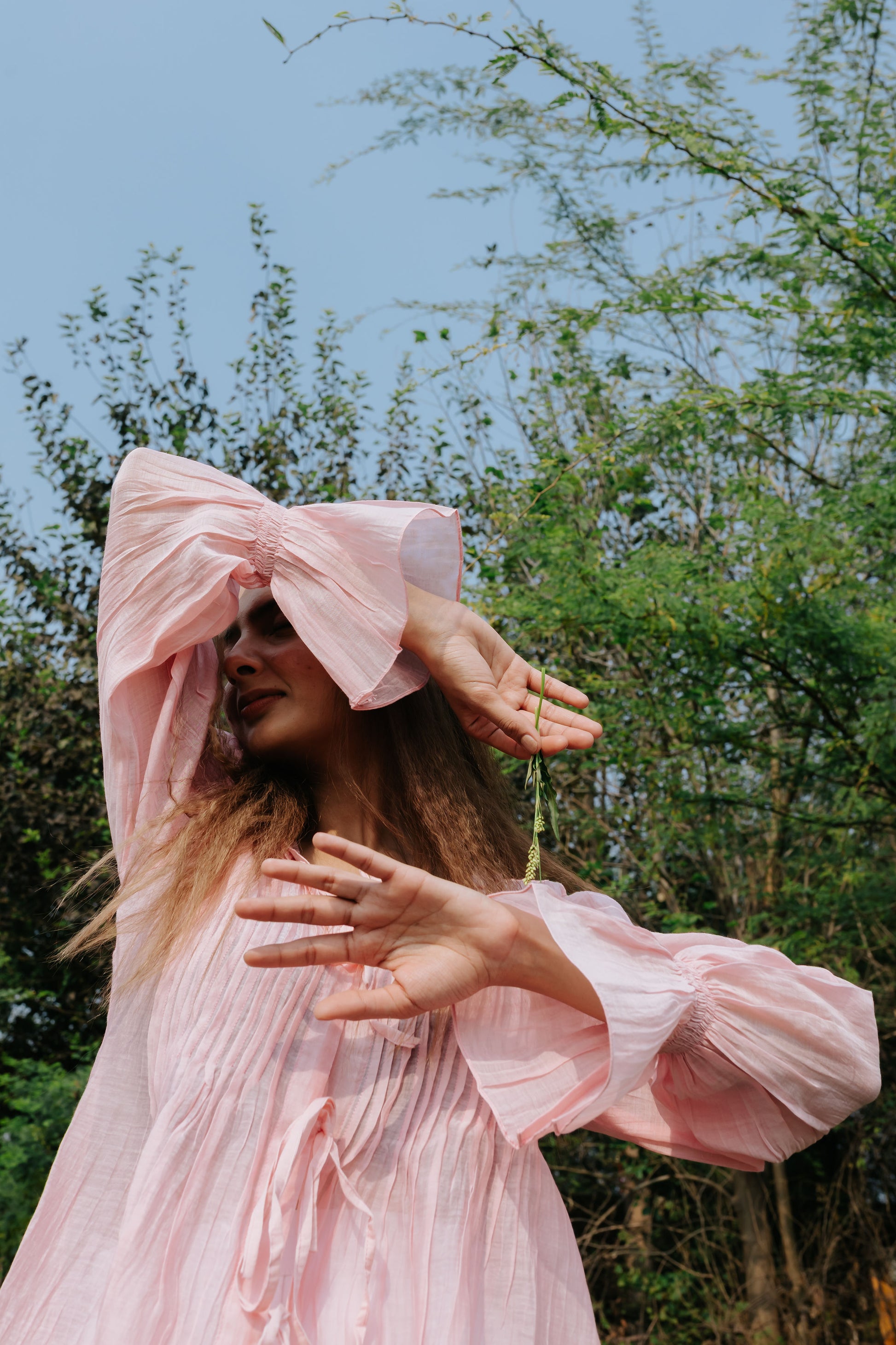 Soft Peony Frill Pintuck Top