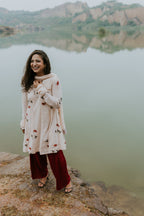 Handpainted Rose Garden Mulmul Kurta Set