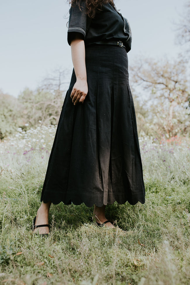 Black Scallop Pleated Skirt Hover Image