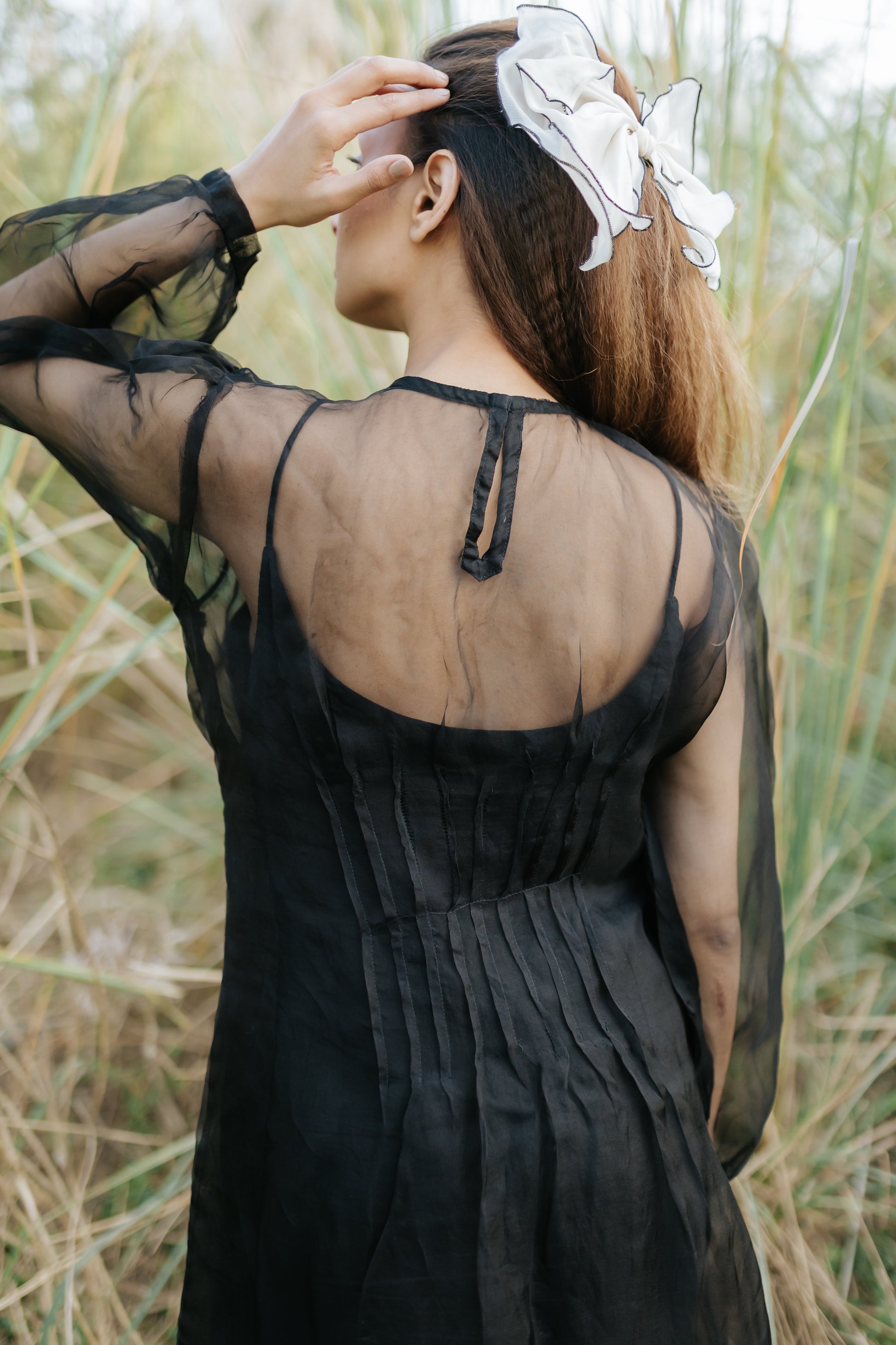 Black Rose Organza Pleated Dress