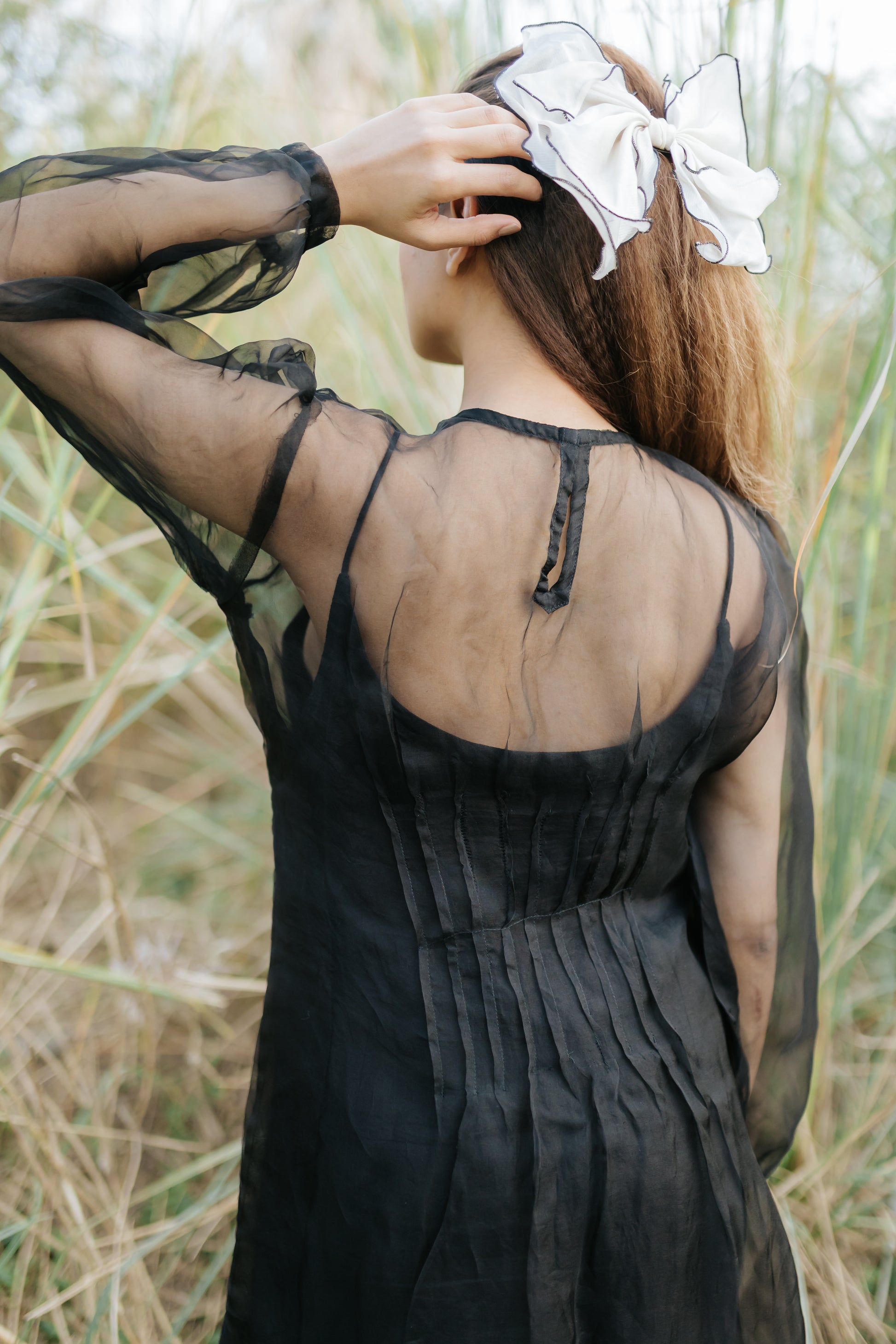 Black Rose Organza Pleated Dress