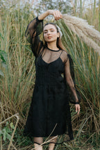 Black Rose Organza Pleated Dress