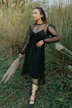 Black Rose Organza Pleated Dress