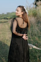 Black Rose Organza Pleated Dress