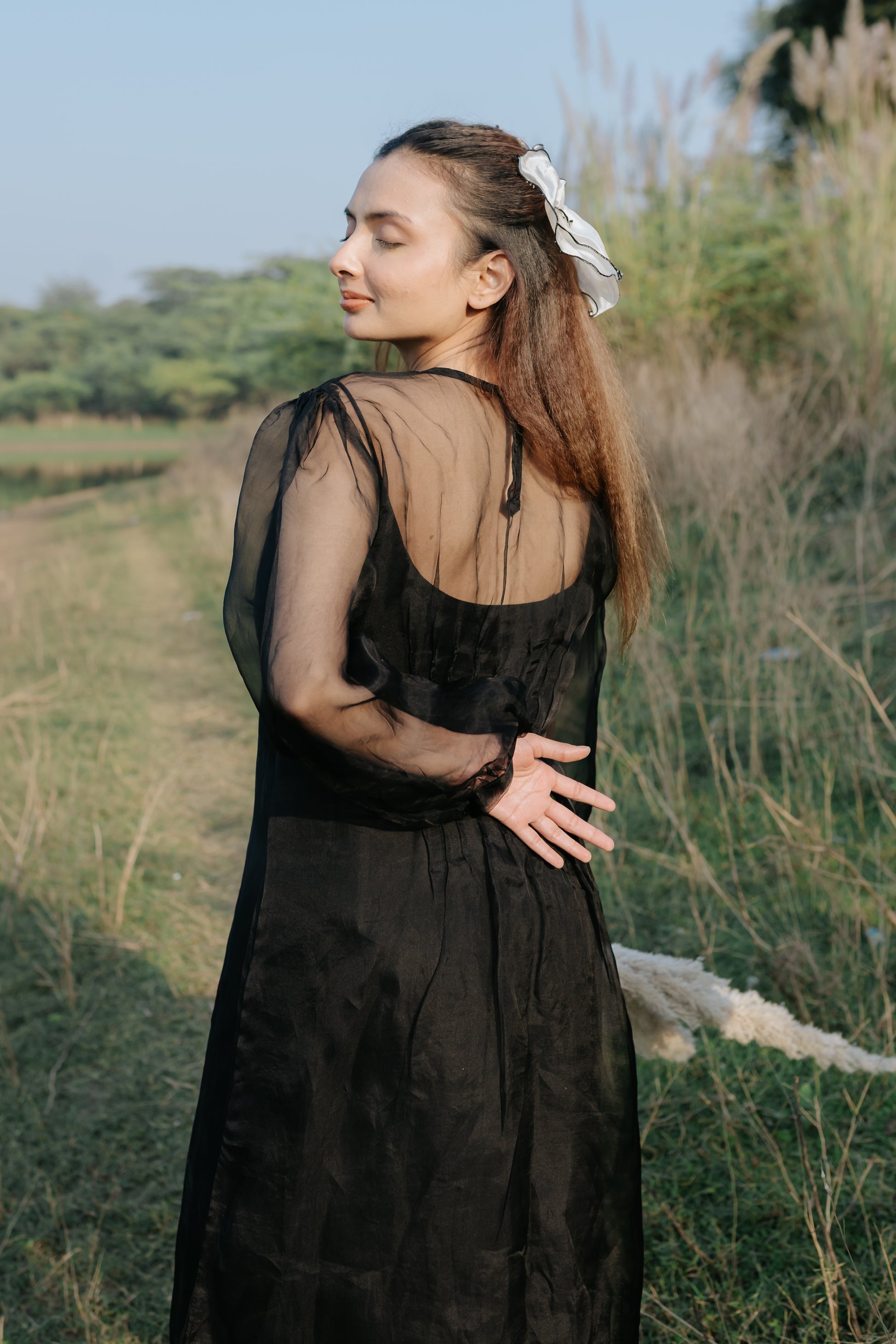 Black Rose Organza Pleated Dress