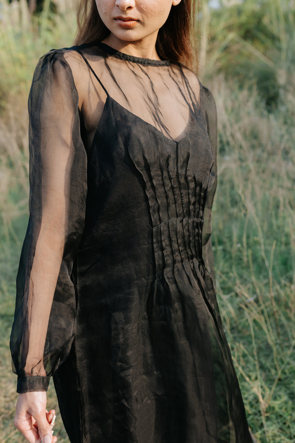 Black Rose Organza Pleated Dress