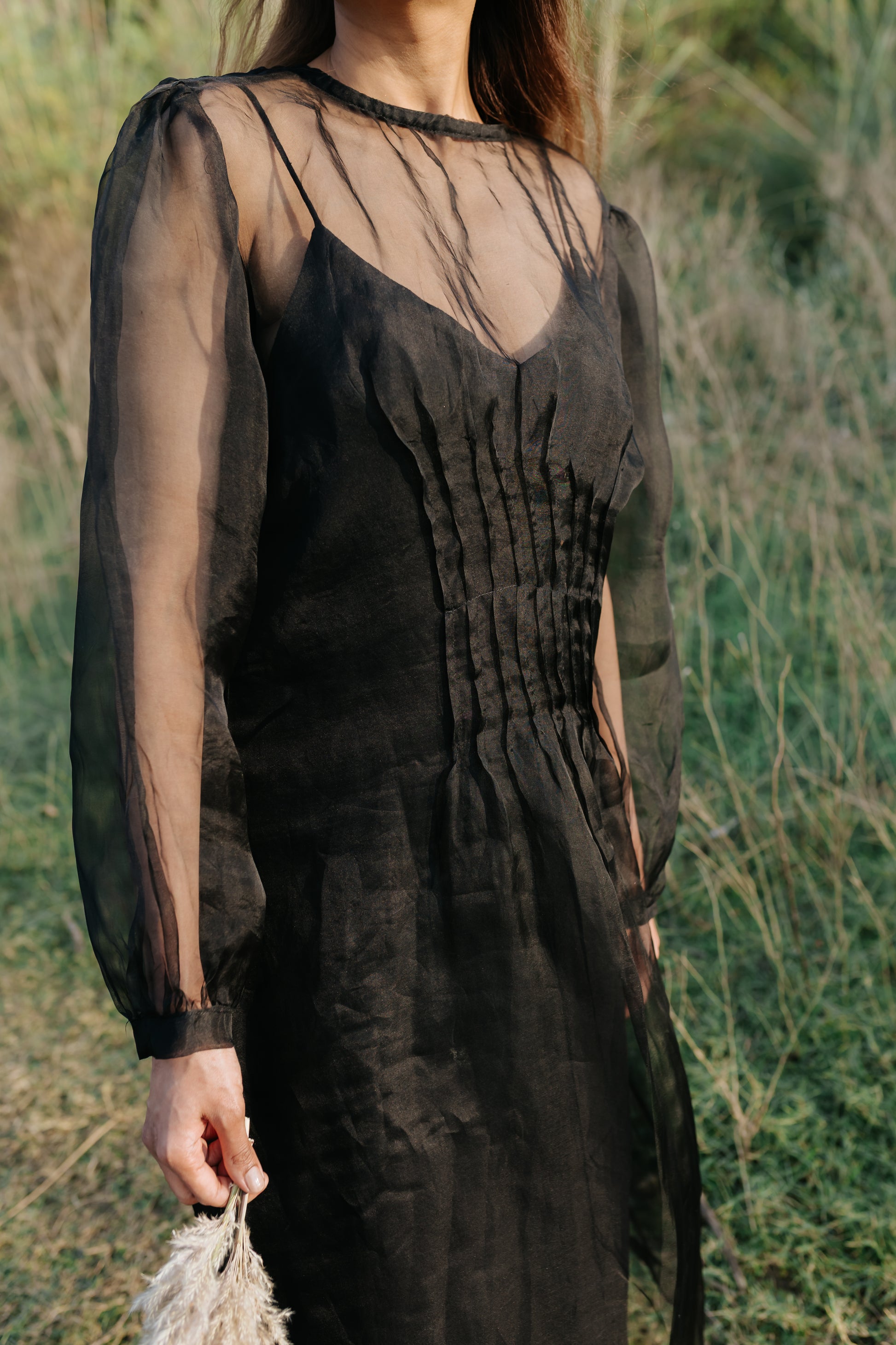 Black Rose Organza Pleated Dress