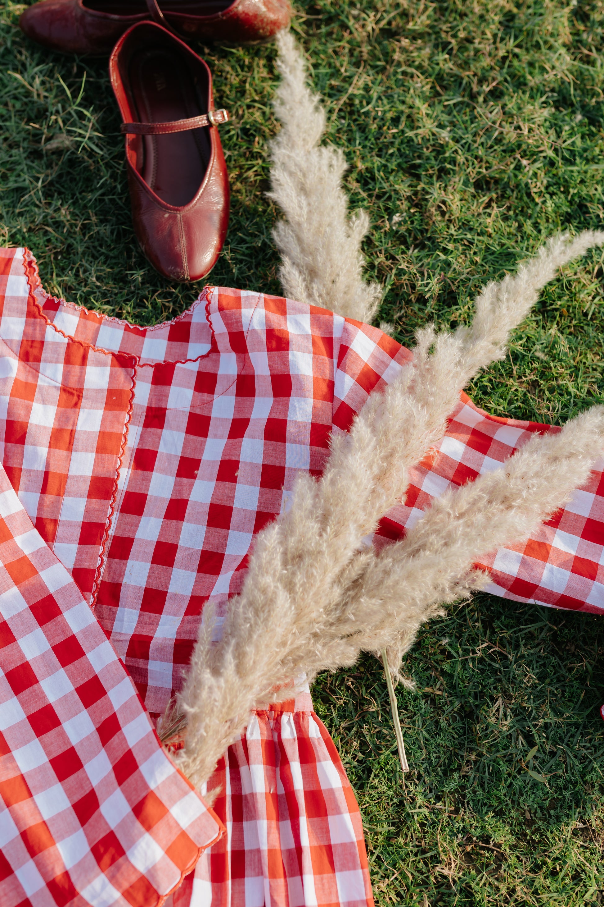 Red Gingham Scalloped Dress