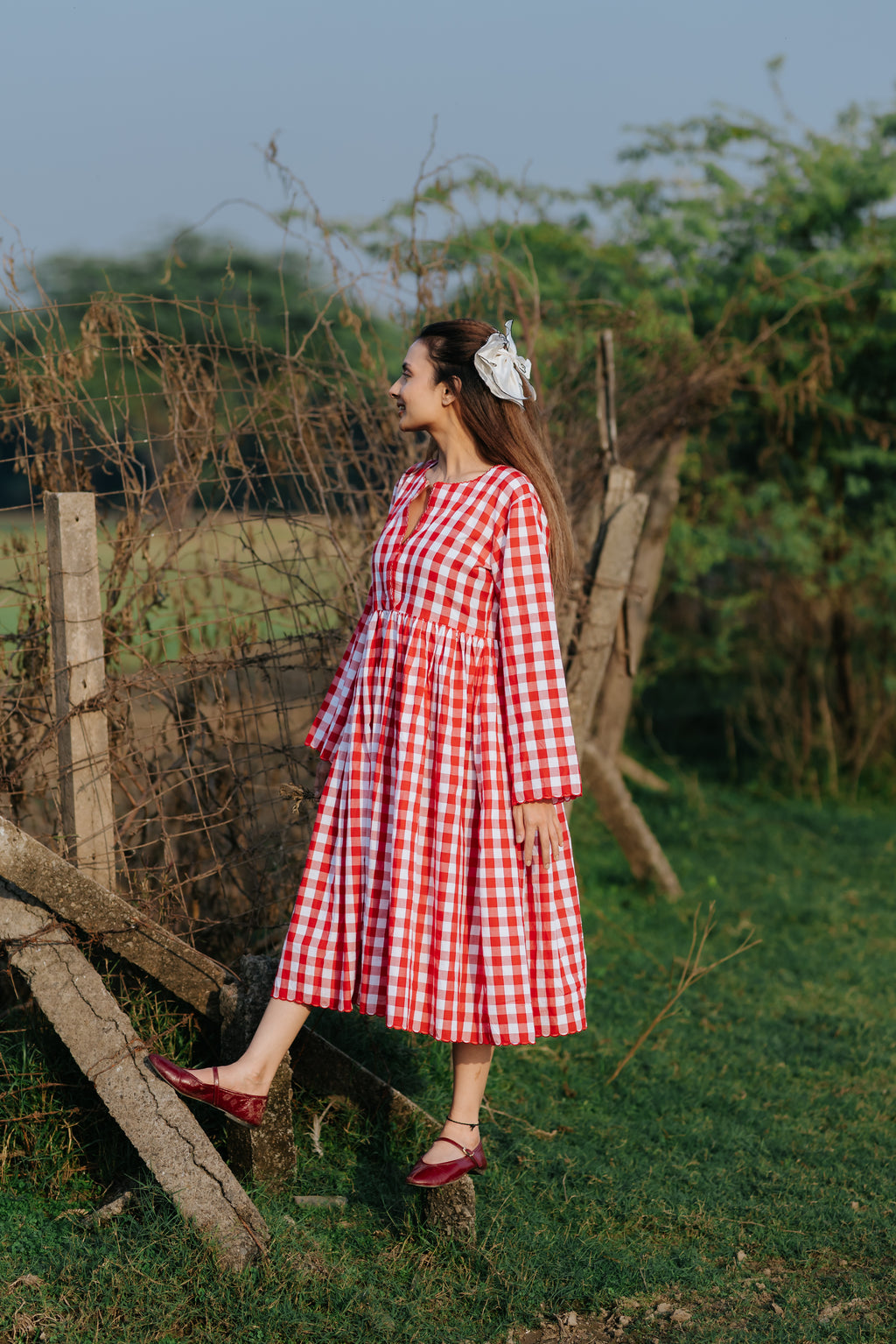 Red Gingham Scalloped Dress