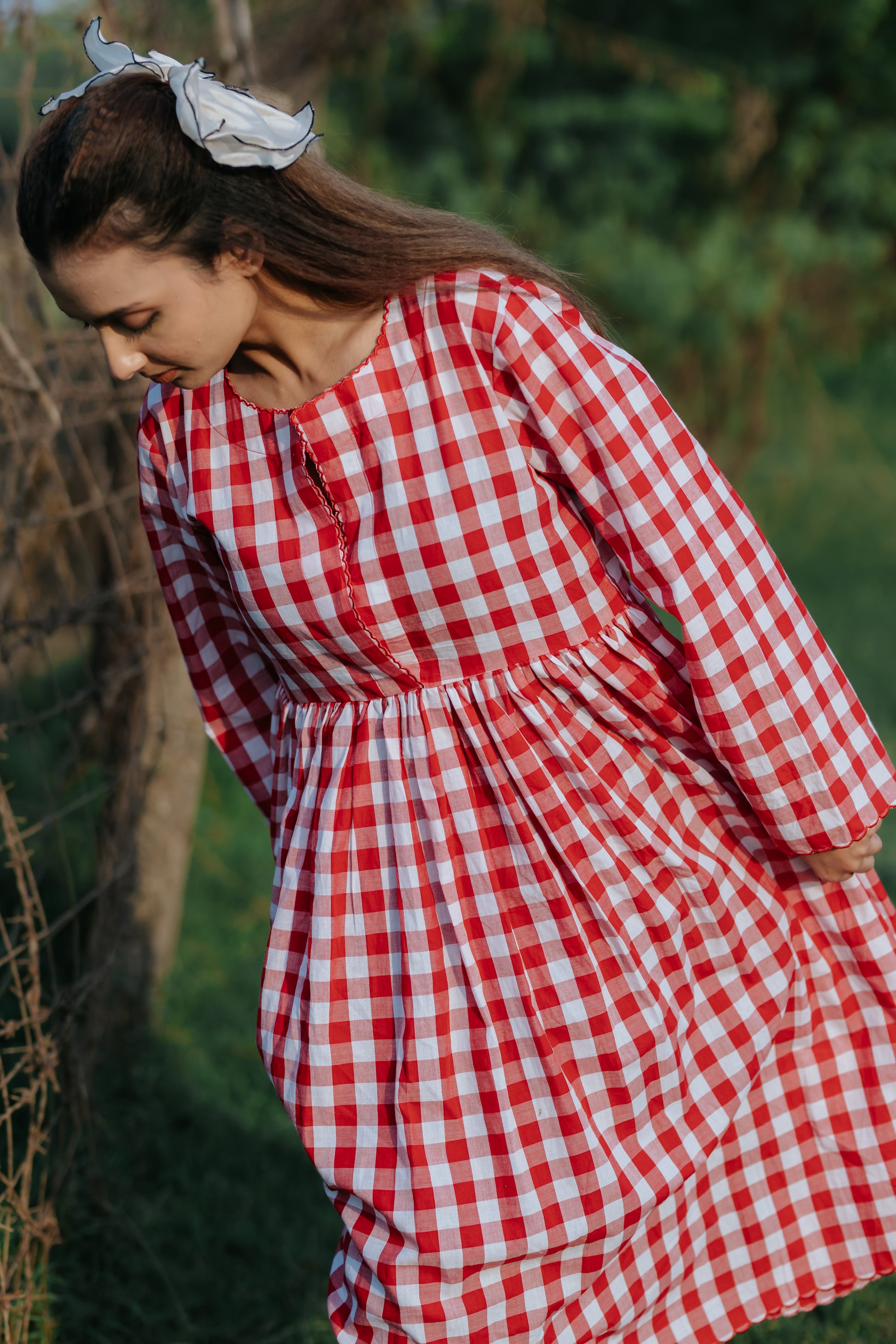 Red Gingham Scalloped Dress