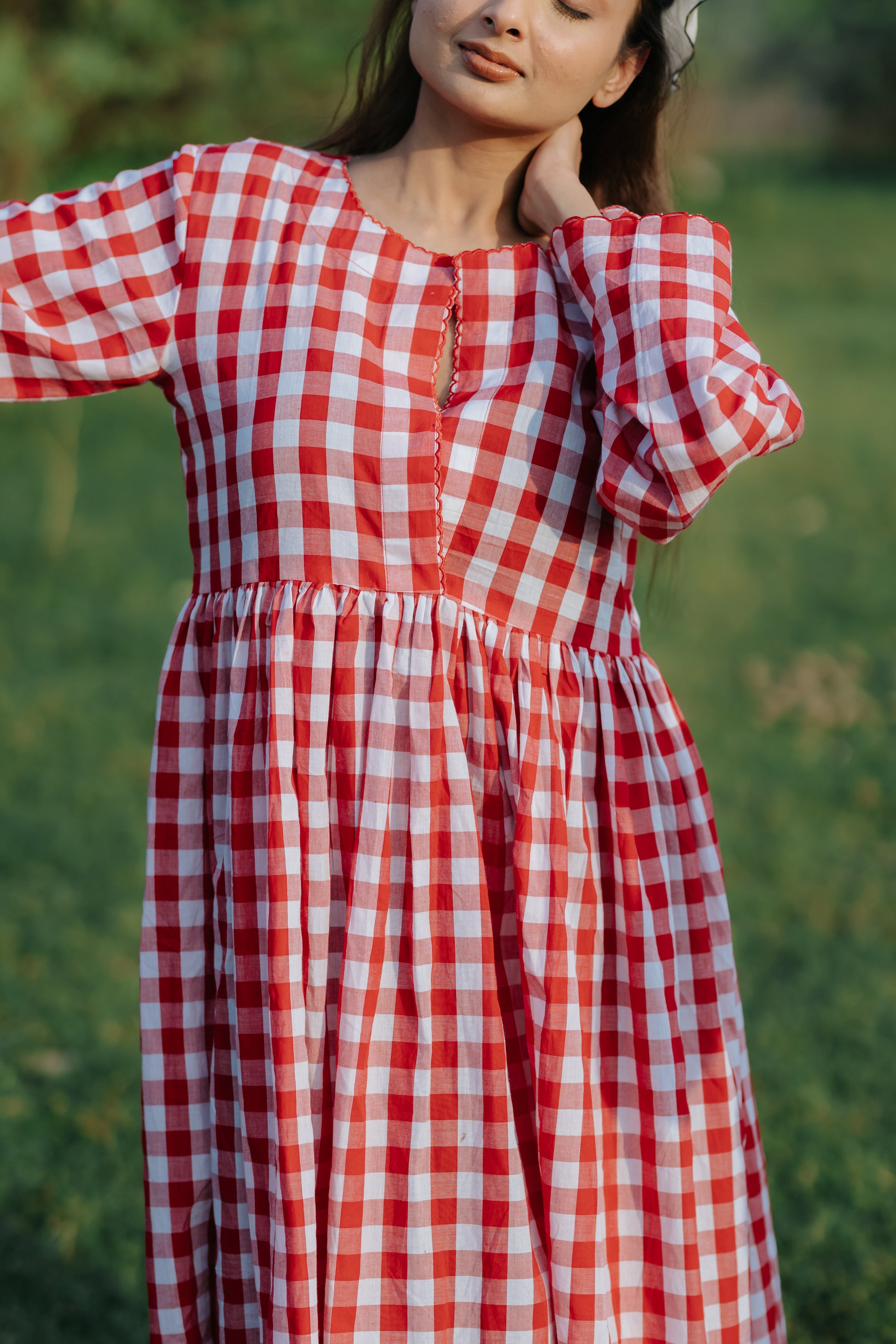 Red Gingham Scalloped Dress