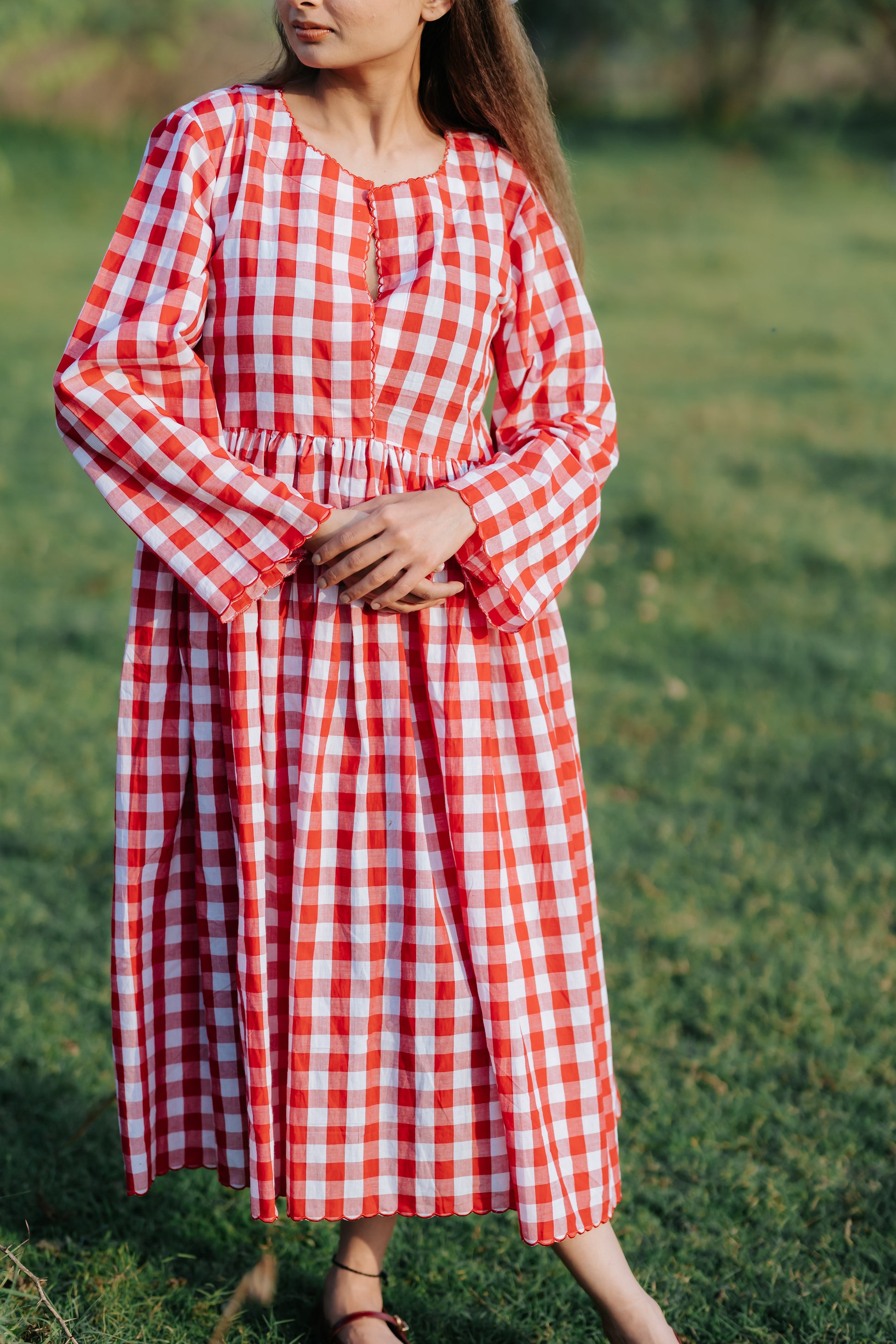 Red Gingham Scalloped Dress