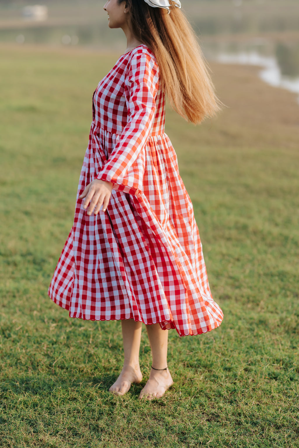Red Gingham Scalloped Dress