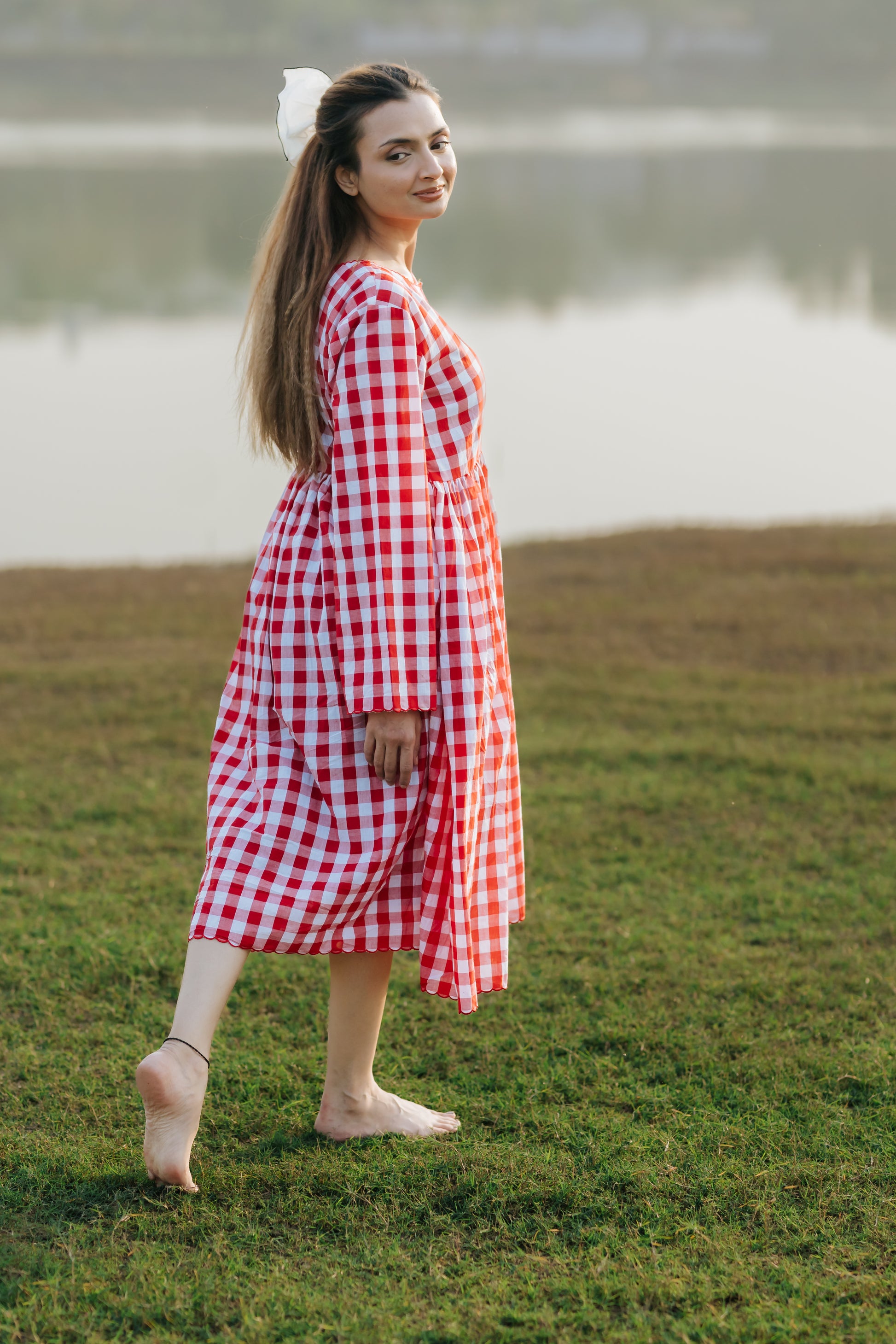 Red Gingham Scalloped Dress