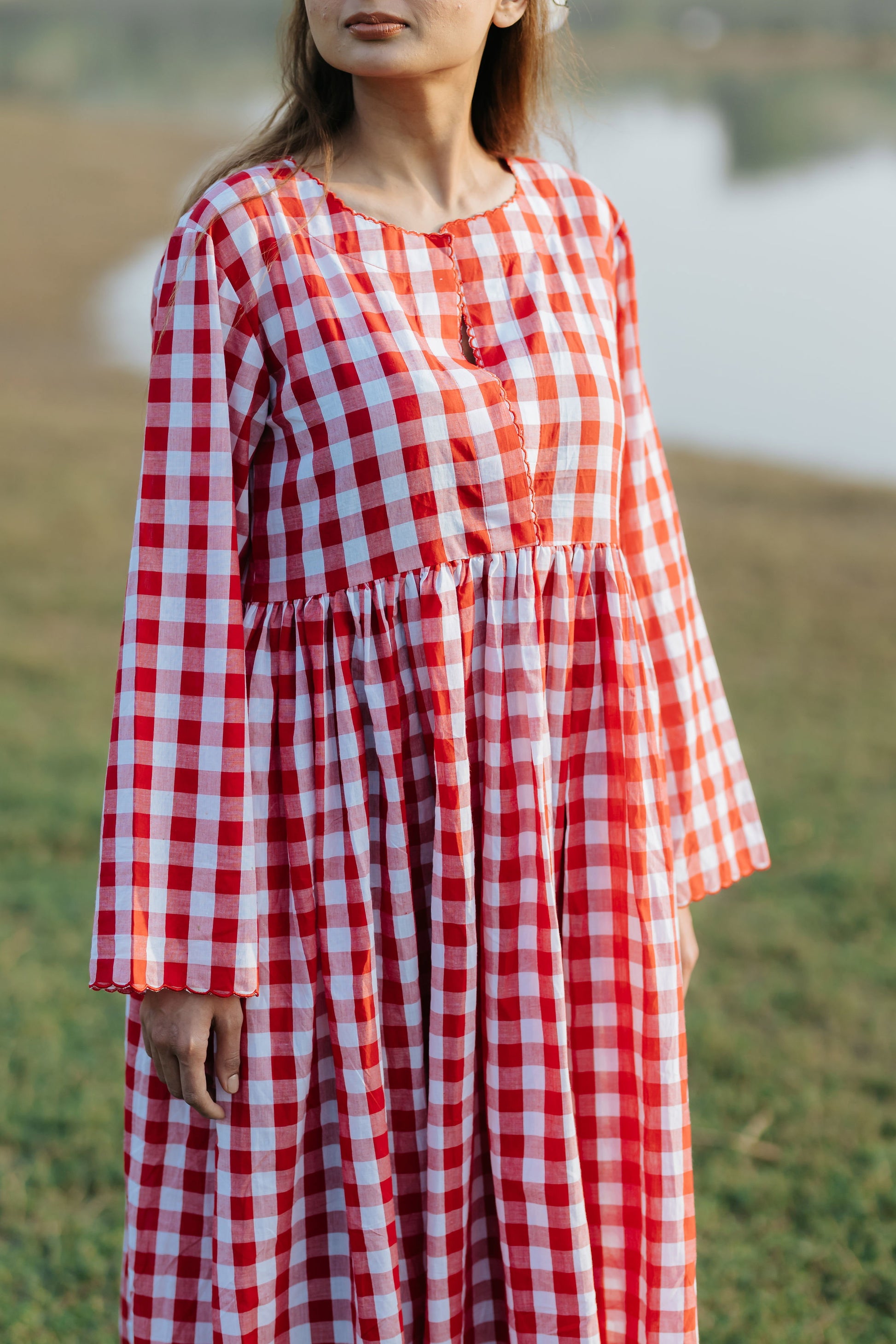 Red Gingham Scalloped Dress [SALE L]