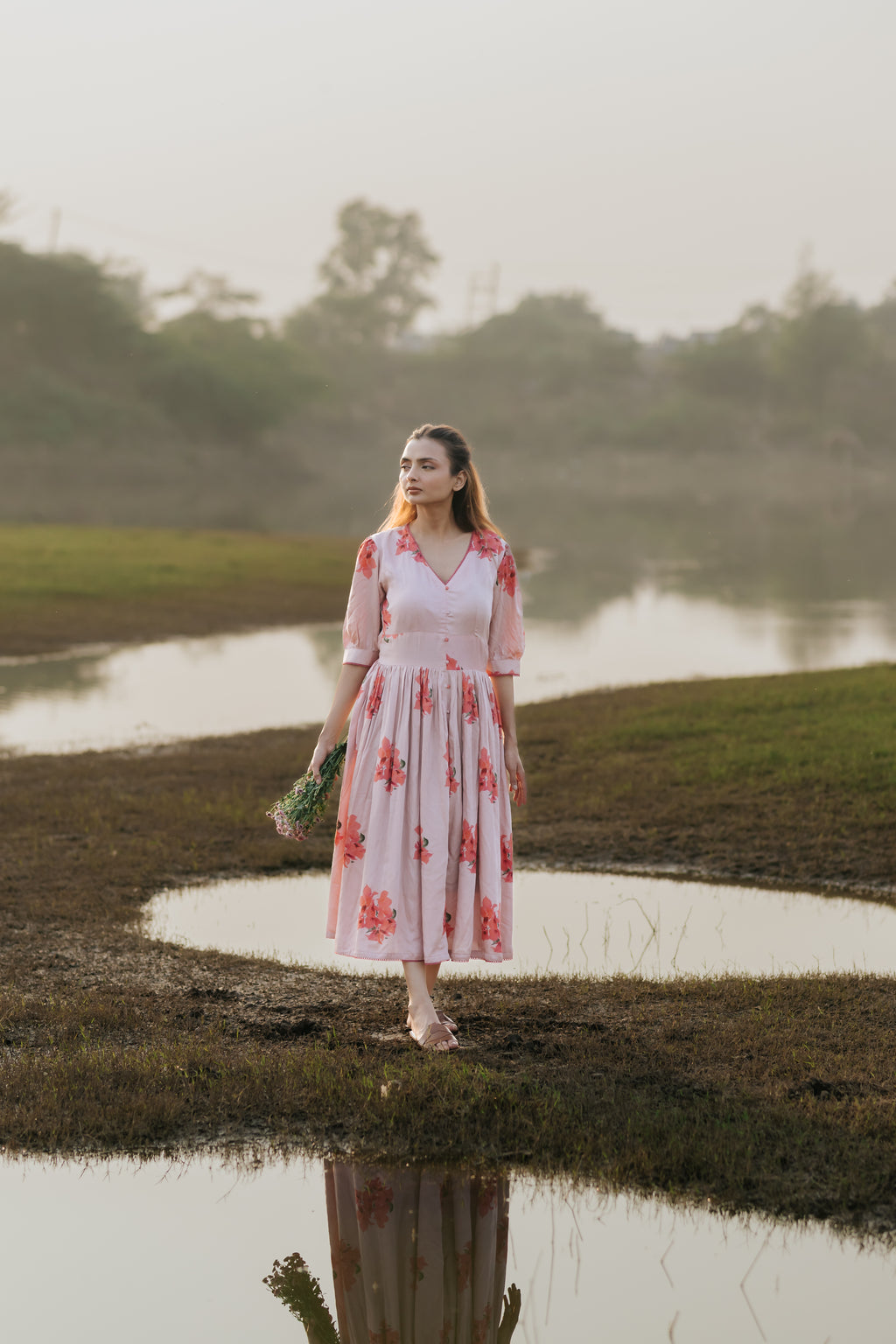 Bougainvillea Vintage Gathered Dress