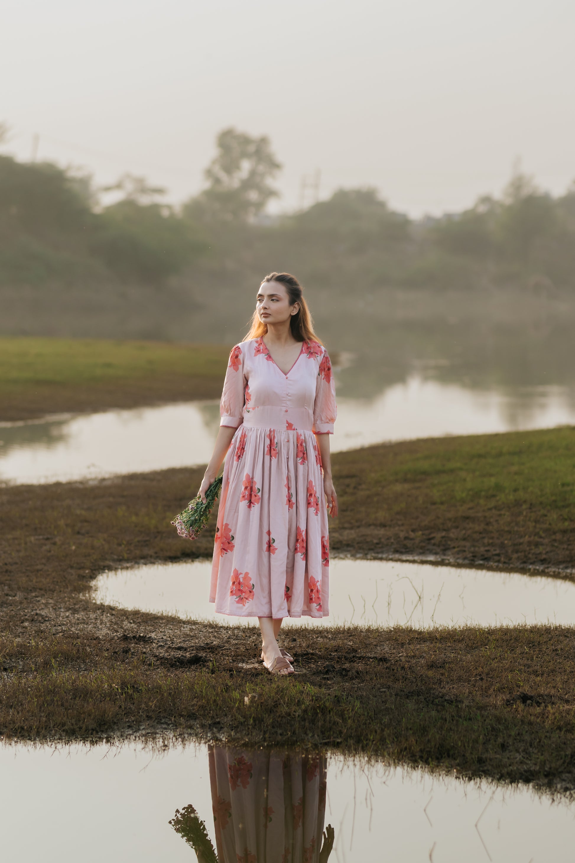 Bougainvillea Vintage Gathered Dress