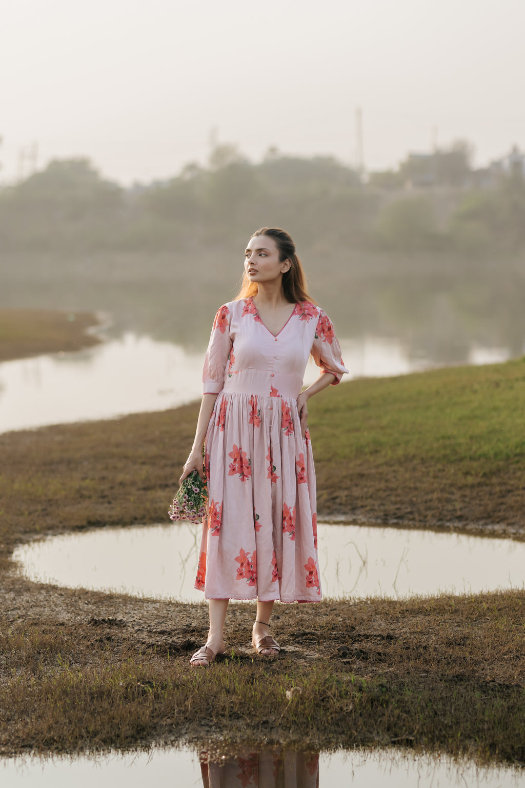 Bougainvillea Vintage Gathered Dress