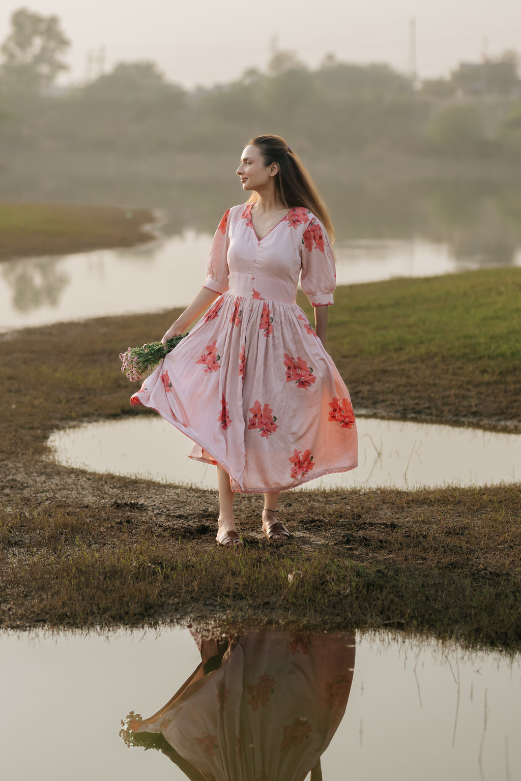 Bougainvillea Vintage Gathered Dress